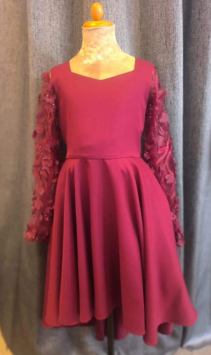 Berry Floral Lace Sleeve Dress