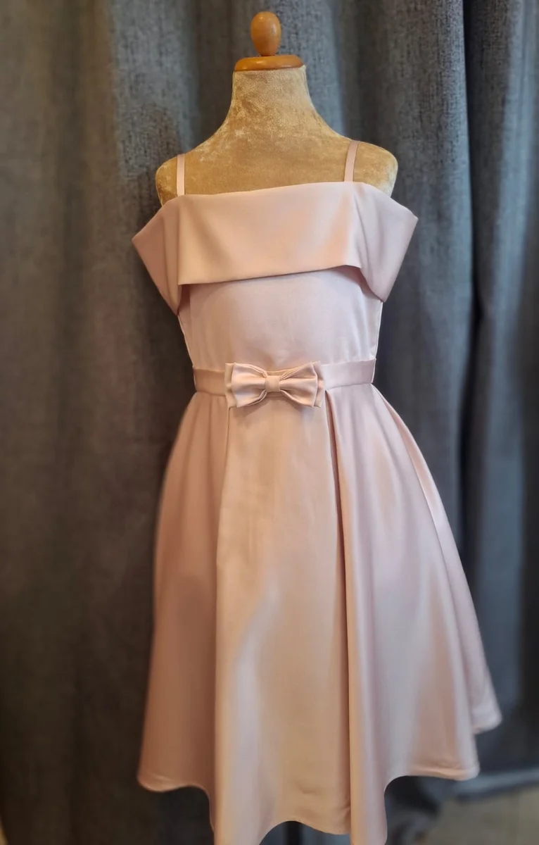 Blush Off-Shoulder Satin Dress