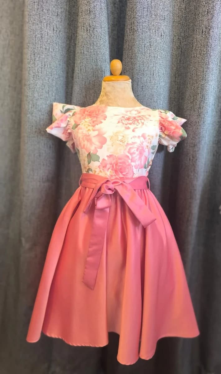 Floral Coral Sash Dress