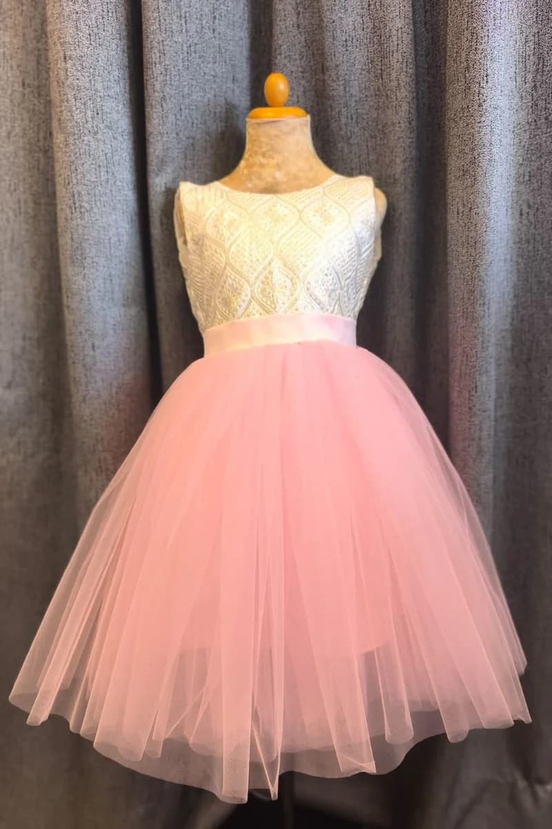 Ivory Lace & Pink Tutu Dress