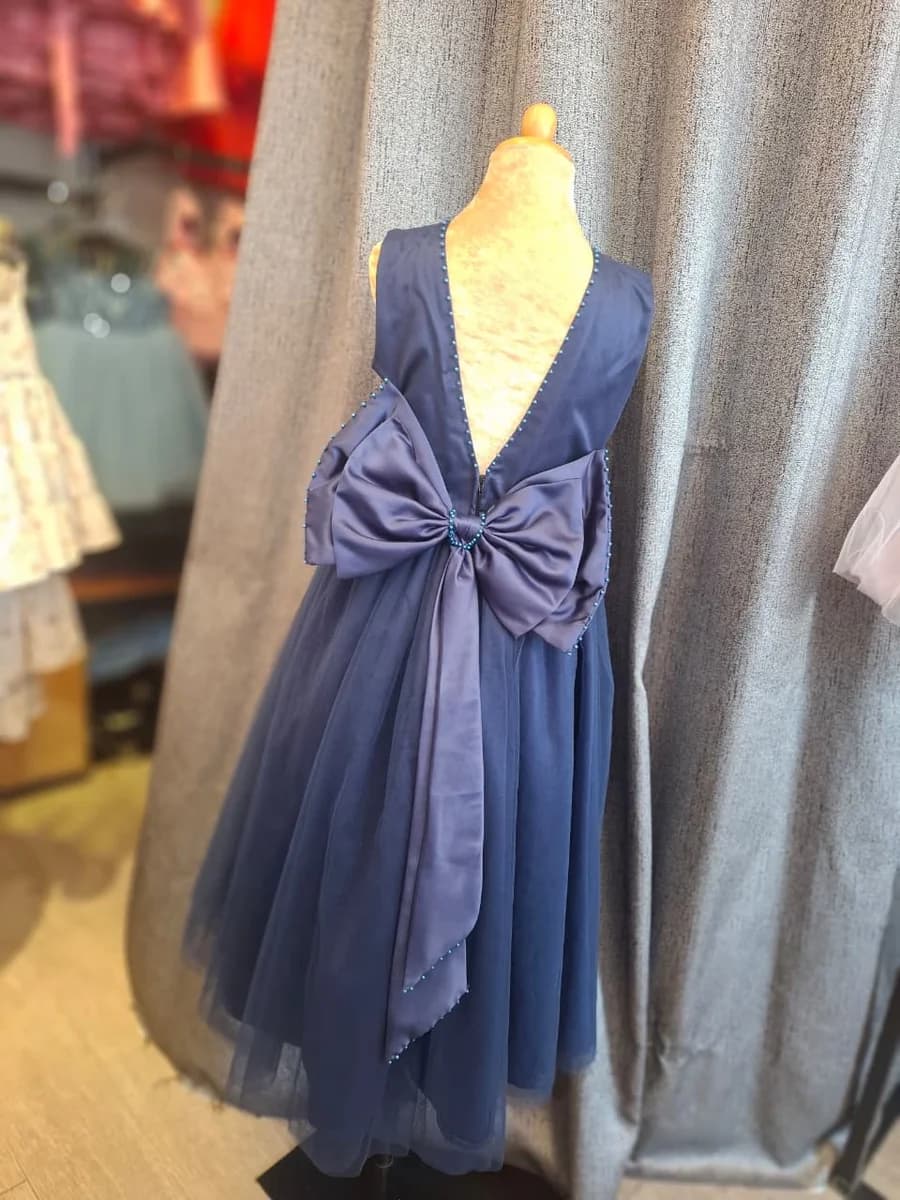 Navy Blue Bow Ball Gown - view 2