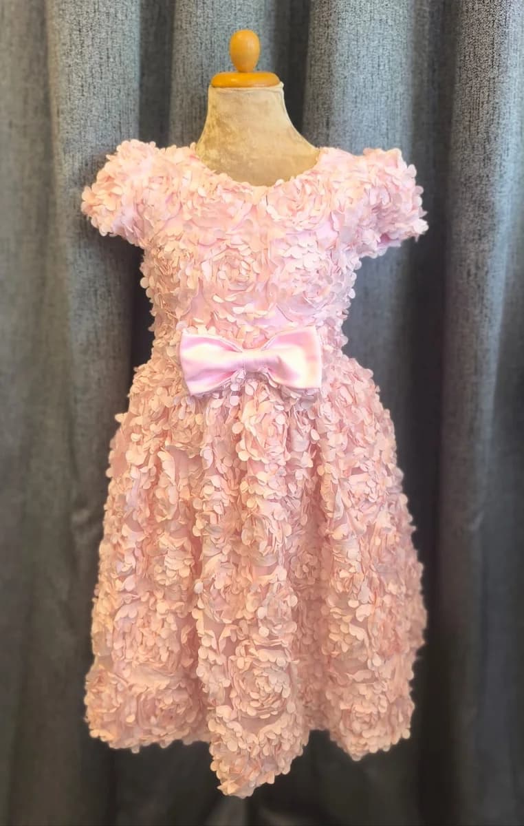 Pink Rosette Textured Dress
