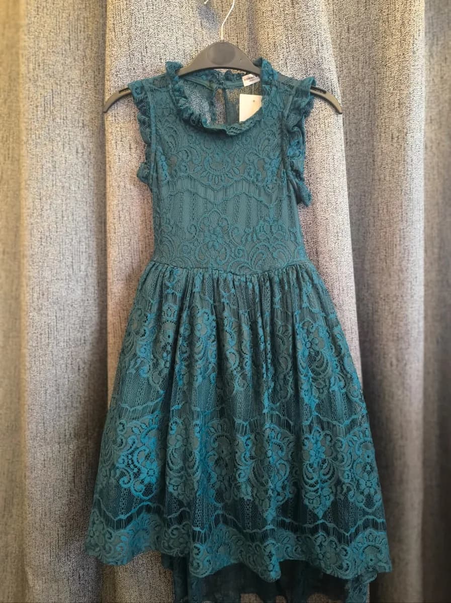 Teal Lace Hi-Lo Dress