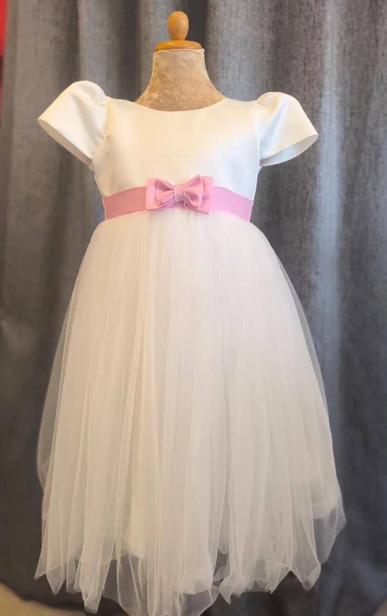 White & Pink Bow Ball Gown