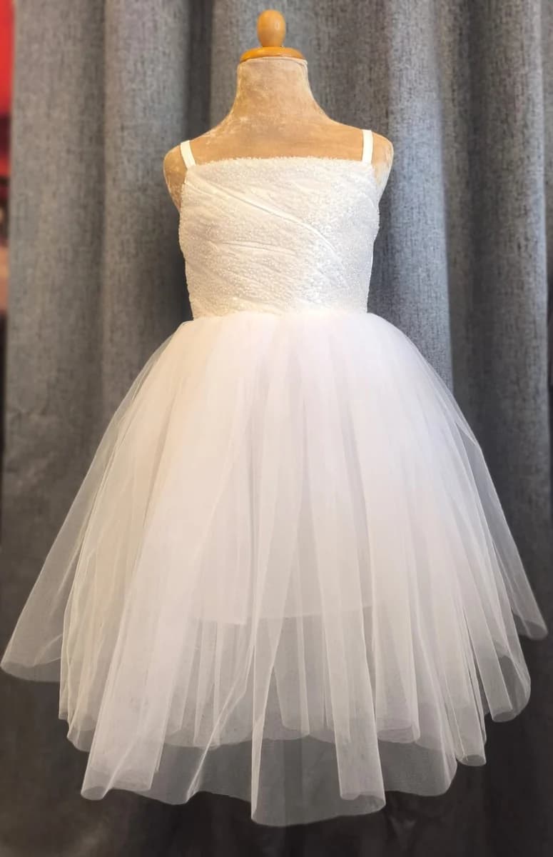 White Ruched Tulle Dress